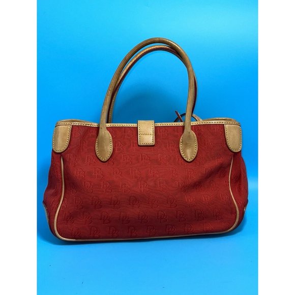 Dooney & Bourke Red Signature Monogram Tan Leather Buckle Closure Handbag - Picture 3 of 10